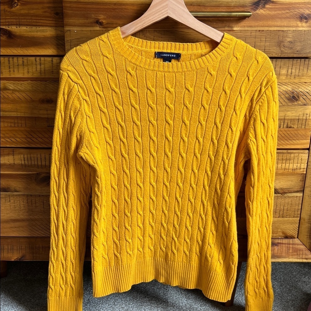 Lands' End Yellow Cable Knit Sweater